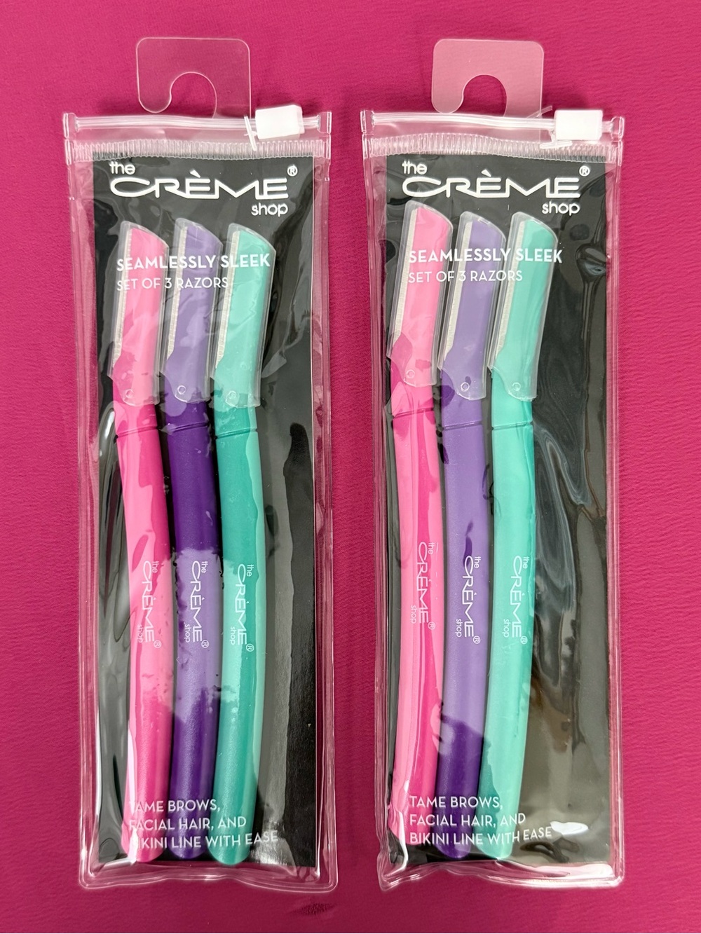 The Crème Shop Sleek X2 (Packs of 3)Tame Facial Hair, Brows & Bikini Line Razors
